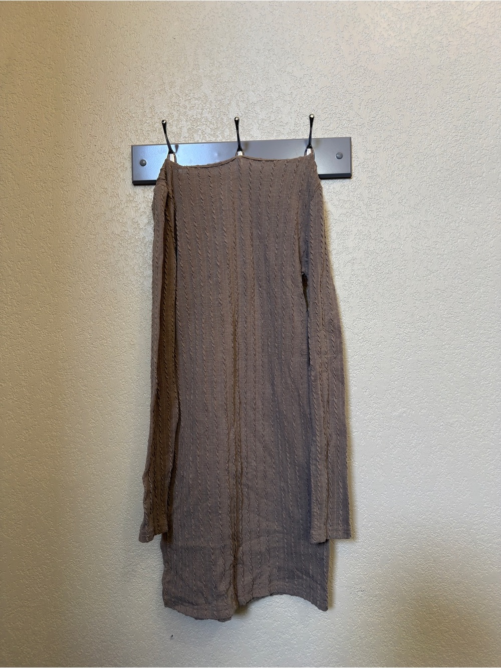 Fall Vibes Body Con Ribbed Mini Cable Knit Long Sleeve Tunic Dress in Taupe